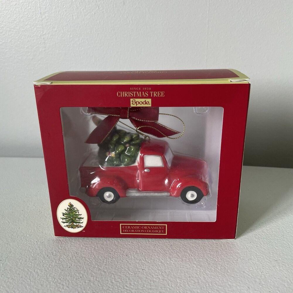 Spode Christmas Tree Truck Ornament Red Green Holiday Decoration New in Box - Picture 2 of 8